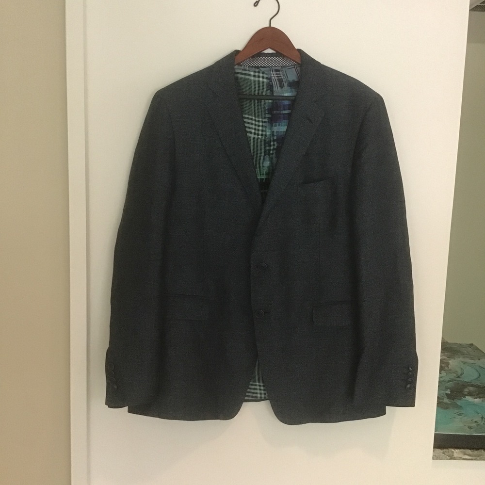 Etro Blazer Jacket Blue Green Herringbone Tweed Linen Cotton‎ Silk Italy 58 48